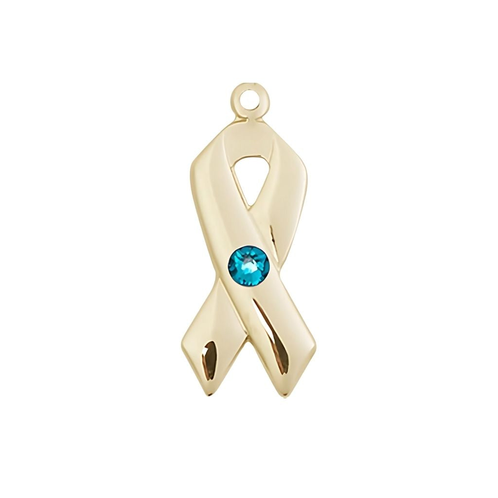 Bliss Zircon Cancer Awareness Ribbon Birthstone Crystal 14kt Gold Pendant, Measures 7/8 X 3/8