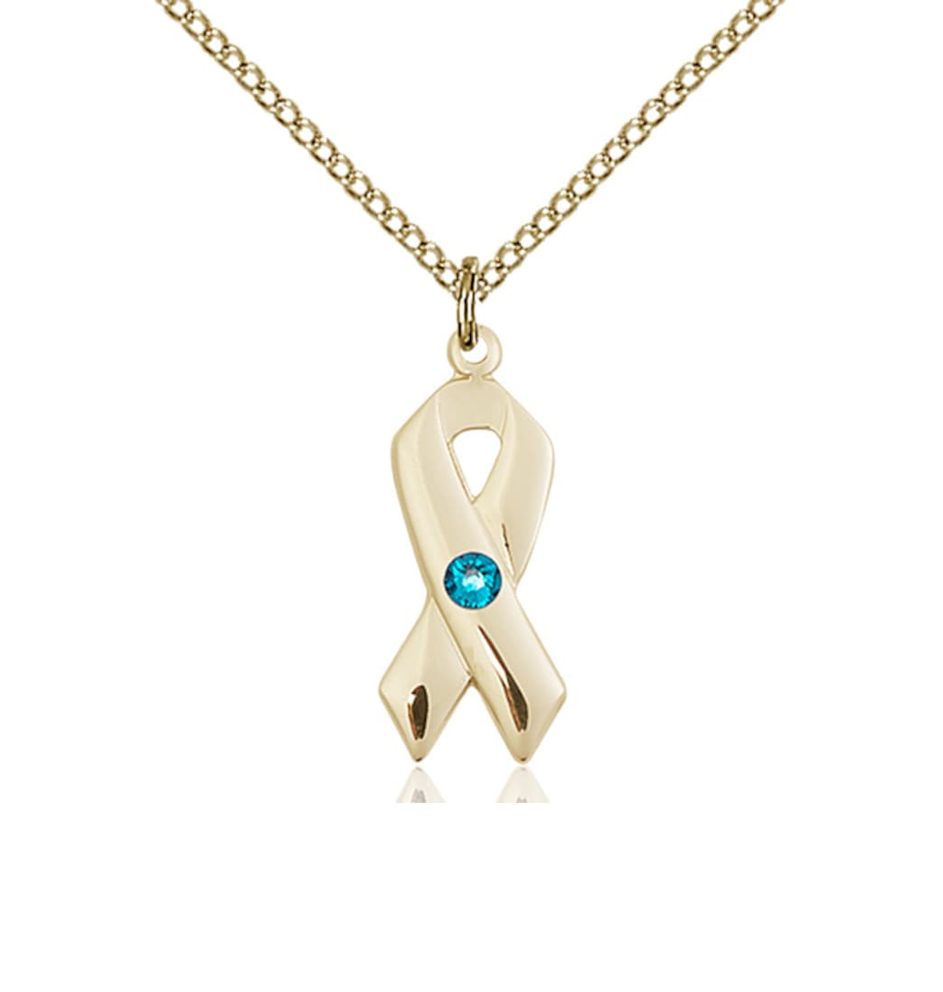 Bliss Dec/Zircon Cancer Awareness Ribbon Birthstone Crystal 14kt Pendant with 14kt Chain,