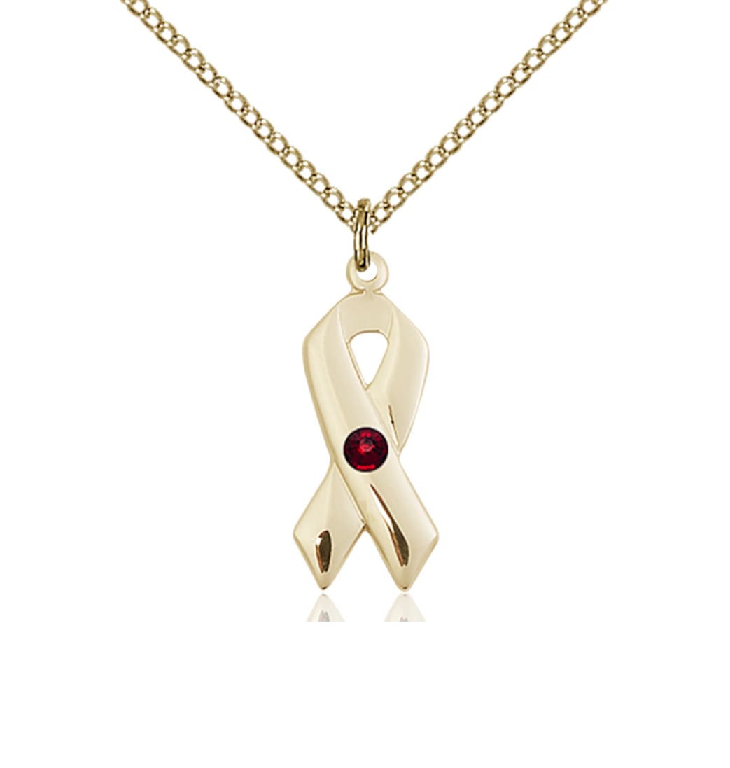 Bliss Jan/Garnet Cancer Awareness Ribbon Birthstone Crystal 14kt Pendant with 14kt Chain,