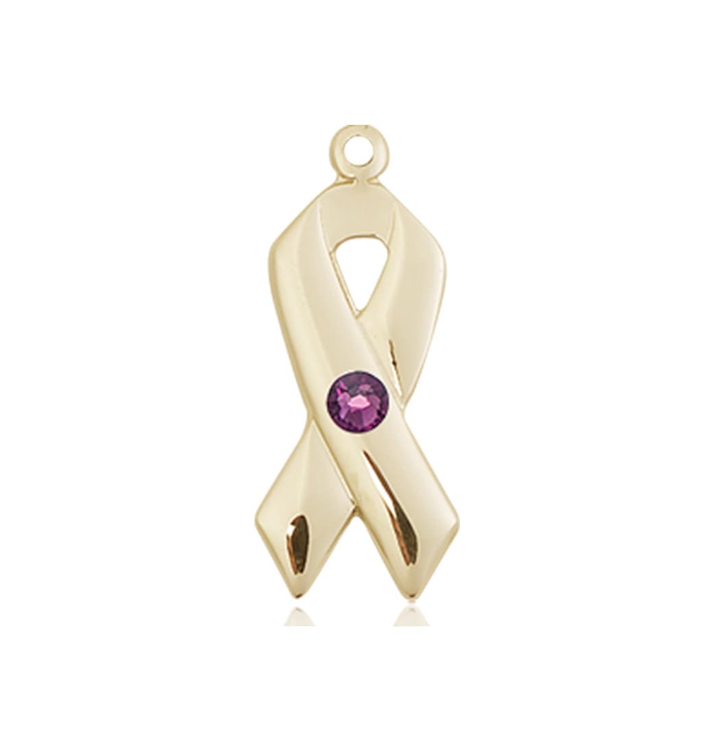 Bliss Feb/Amethyst Cancer Awareness Ribbon Birthstone Crystal 14kt Pendant,