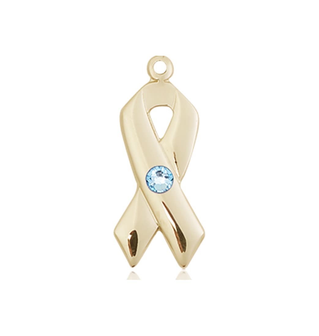 Bliss March/Aqua Cancer Awareness Ribbon Birthstone Crystal 14kt Pendant,