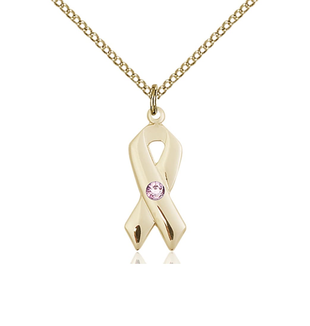 Bliss Jun/Lt Amethyst Cancer Awareness Ribbon Birthstone Crystal 14kt Pendant with 14kt Chain,