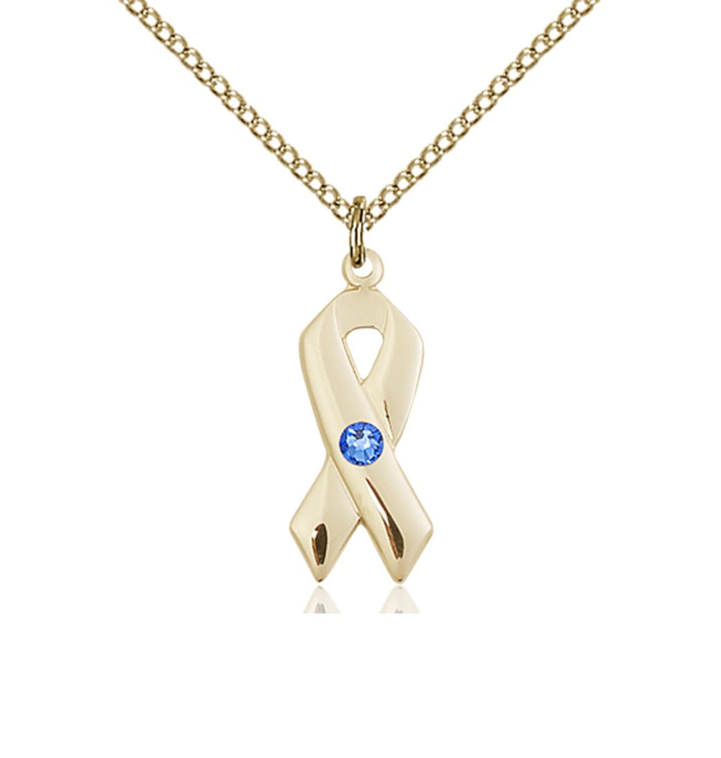 Bliss Sep/Sapphire Cancer Awareness Ribbon Birthstone Crystal 14kt Pendant with 14kt Chain,