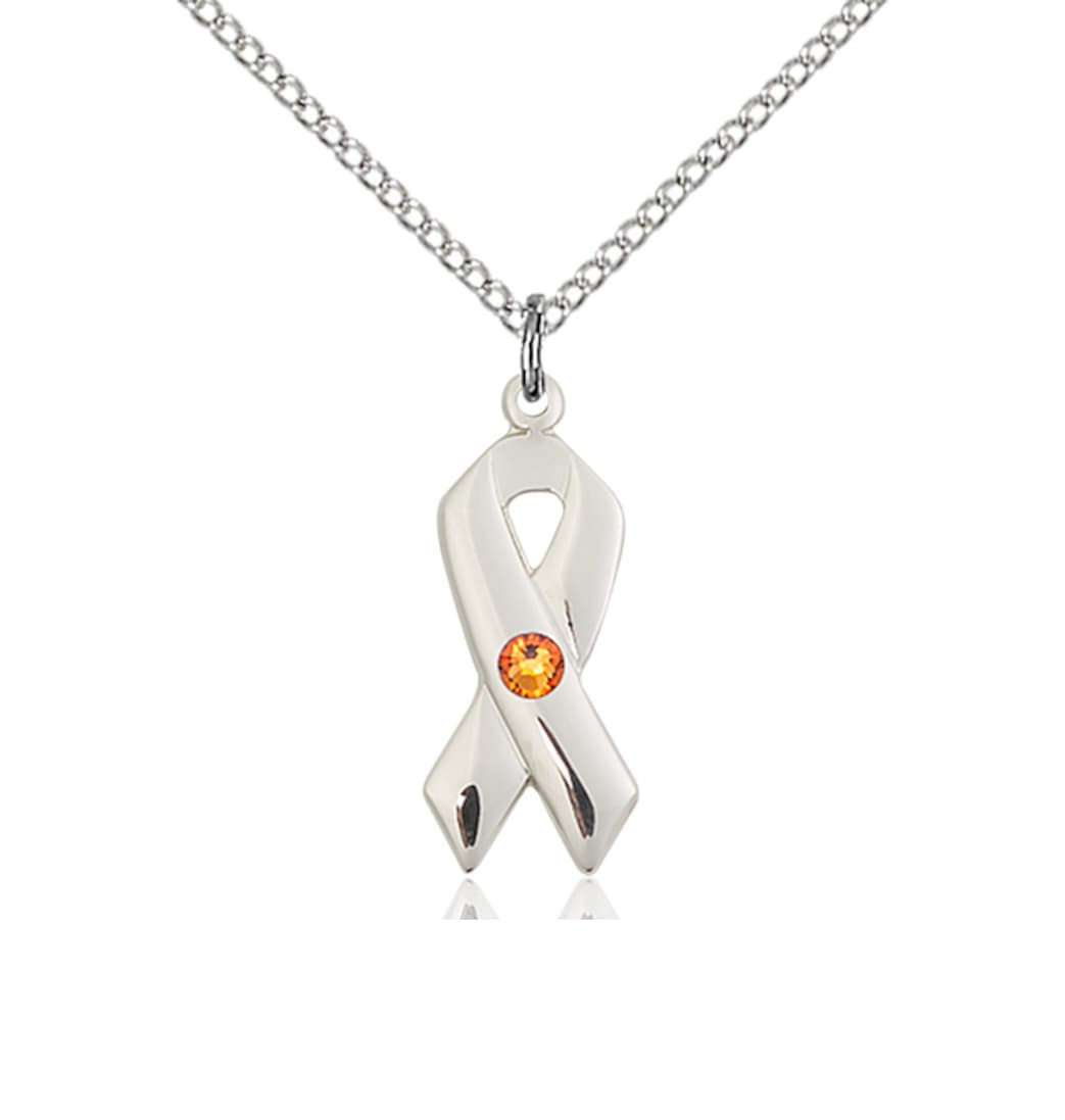 Bliss Cancer Awareness Ribbon Birthstone Nov/Topaz Crystal Sterling Silver Pendant,