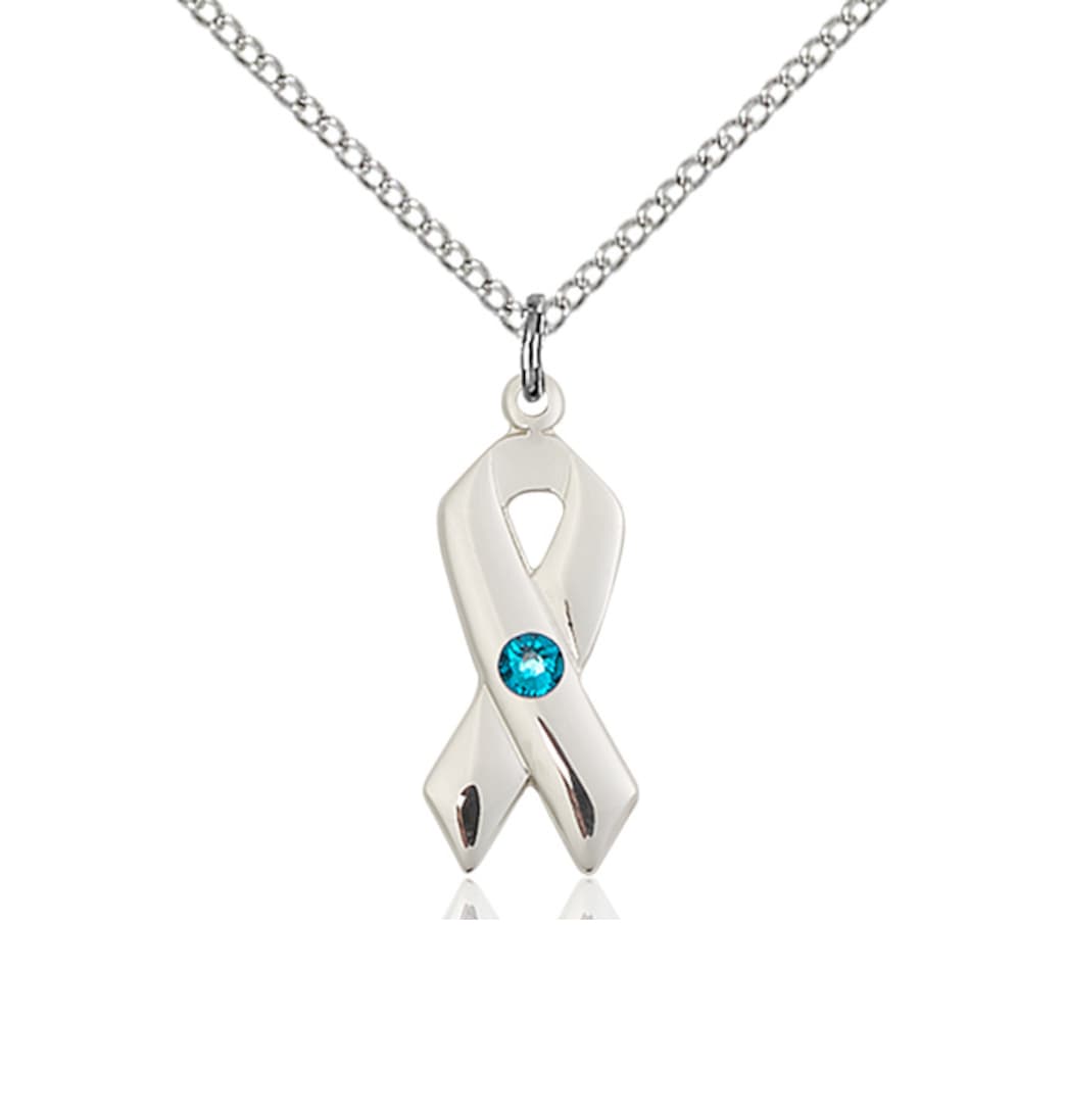 Bliss Cancer Awareness Ribbon Birthstone Dec/Zircon Crystal Sterling Silver Pendant,