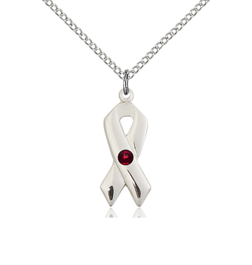 Bliss Cancer Awareness Ribbon Birthstone Jan/Garnet Crystal Sterling Silver Pendant,