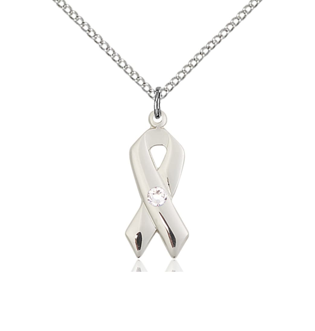 Bliss Cancer Awareness Ribbon Birthstone April Crystal Sterling Silver Pendant,