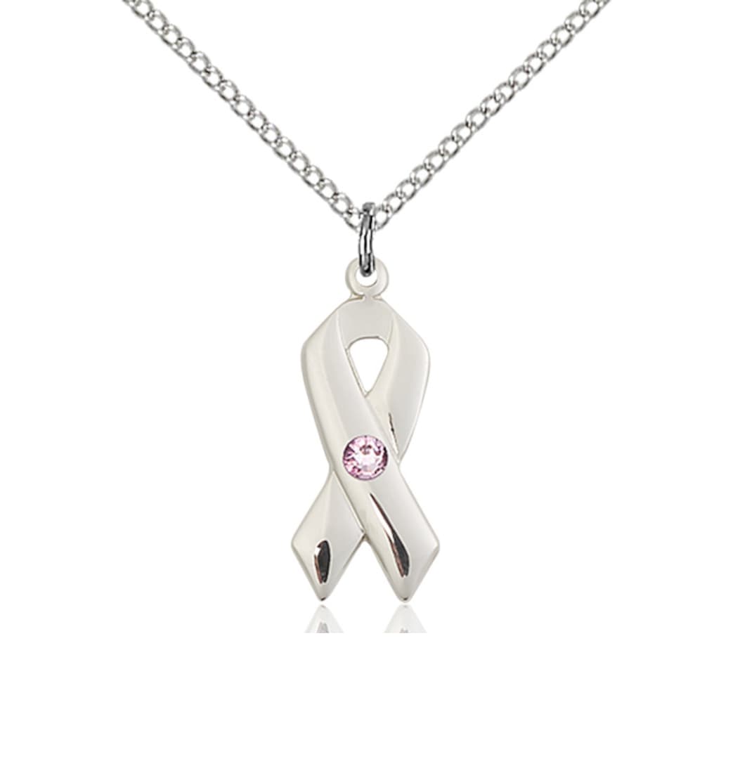 Bliss Cancer Awareness Ribbon Birthstone Jun/Light Amethyst Crystal Sterling Silver Pendant,