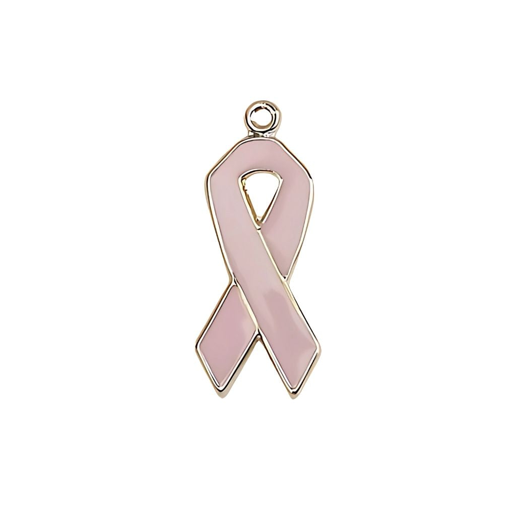 Beast Cancer Awareness Pink Ribbon 14kt Gold Pendant by Bliss, Measures 7/8 X 3/8