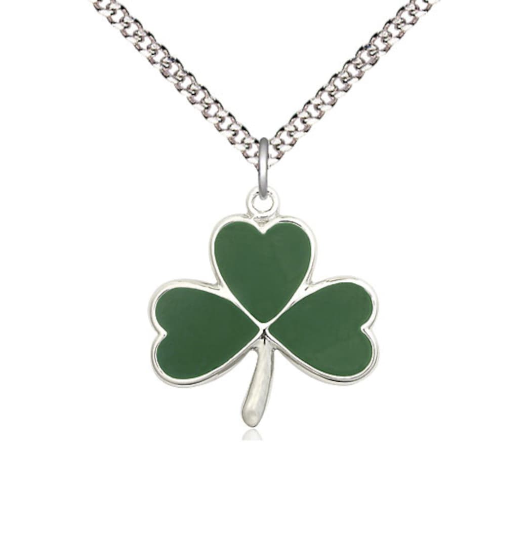 Bliss Pewter Shamrock Pendant on a 18 inch Light Rhodium Light Curb Chain,