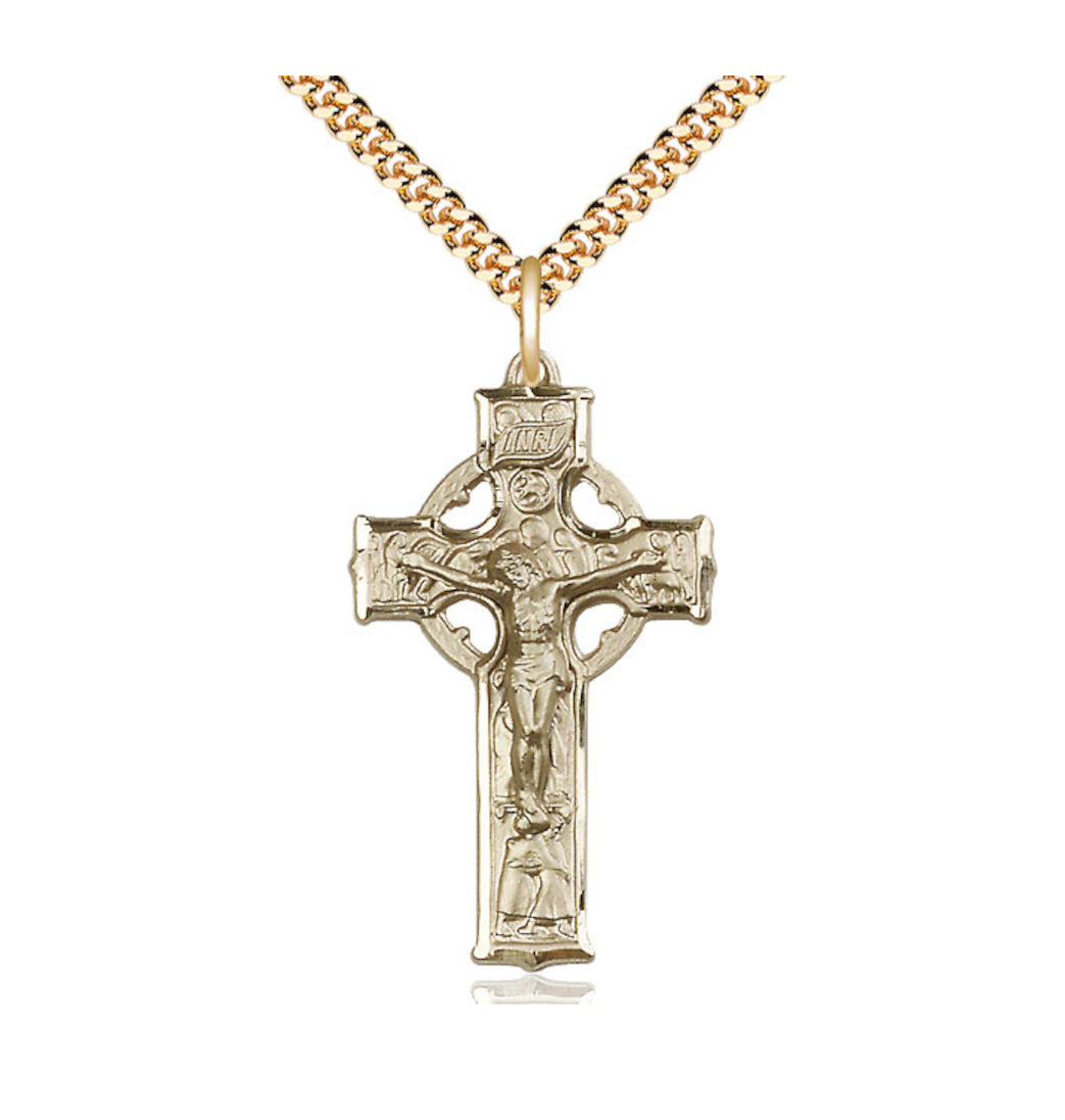 Bliss Manufacturing Irish Celtic Crucifix Pendant Medal in Gold-filled,