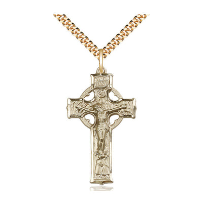 Irish Celtic Crucifix Pendant Medal in Gold-filled, Bliss Manufacturing