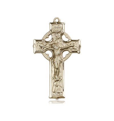 Irish Celtic Crucifix Pendant Medal in 14kt Gold, Bliss Manufacturing