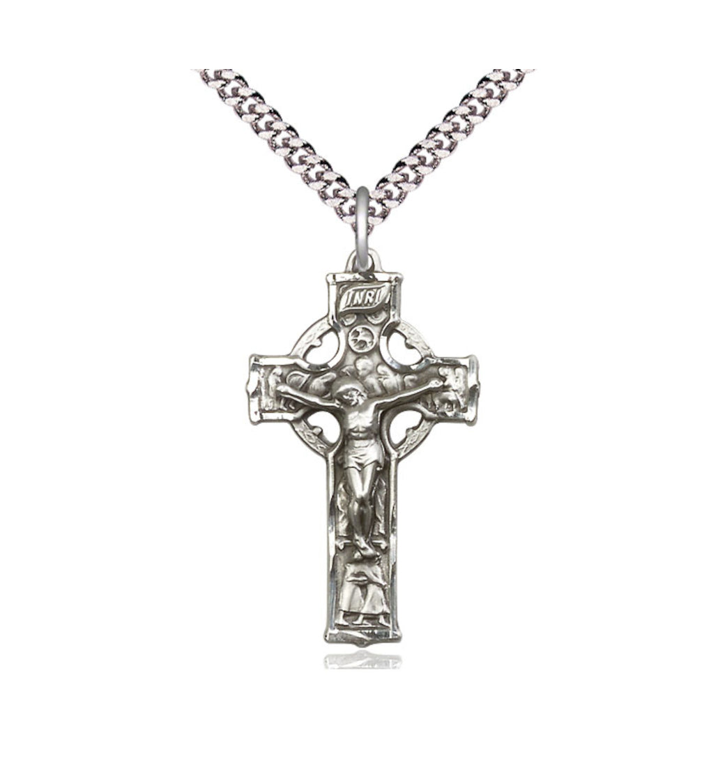 Bliss Manufacturing Irish Celtic Crucifix Pendant Medal in Sterling Silver,