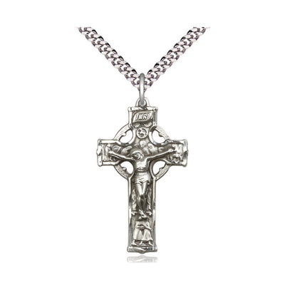 Irish Celtic Crucifix Pendant Medal in Sterling Silver, Bliss Manufacturing