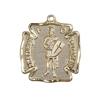 St. Florian 14kt Gold Maltese Cross Medal, Medal Measures 1 1/8-inch tall by 1 - inch wide, Bliss Manufacturing