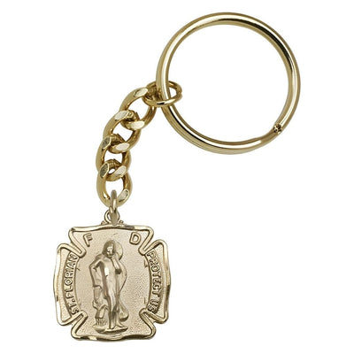 St Florian Gold tone Firefighter Maltese Cross Key Chain, Measures 1 1/8" x 1", Bliss Manufacturing