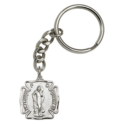 St Florian Pewter Firefighter Maltese Cross Key Chain, Measures 1 1/8" x 1", Bliss Manufacturing