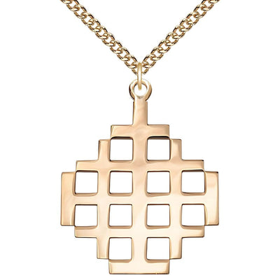 14kt Gold-filled Jerusalem Cross Extra Large Medal Necklace with Gold-filled Chain, Measures 2 3/8-inch tall by 2-inch wide, Bliss Manufacturing