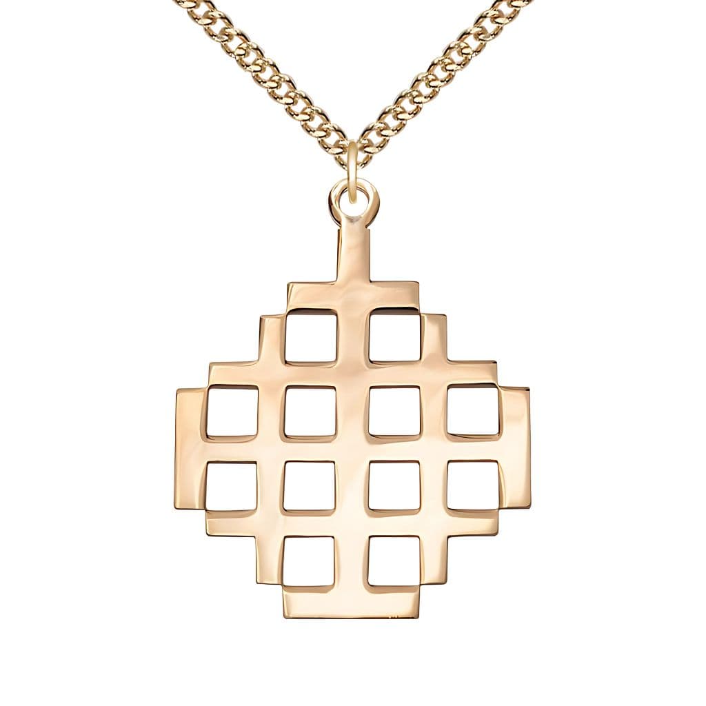 Bliss Jerusalem Cross Large 14kt Gold-filled Medal Necklace with Gold-filled Chain, Measures 1 3/8-inch tall by 1 1/8-inch wide