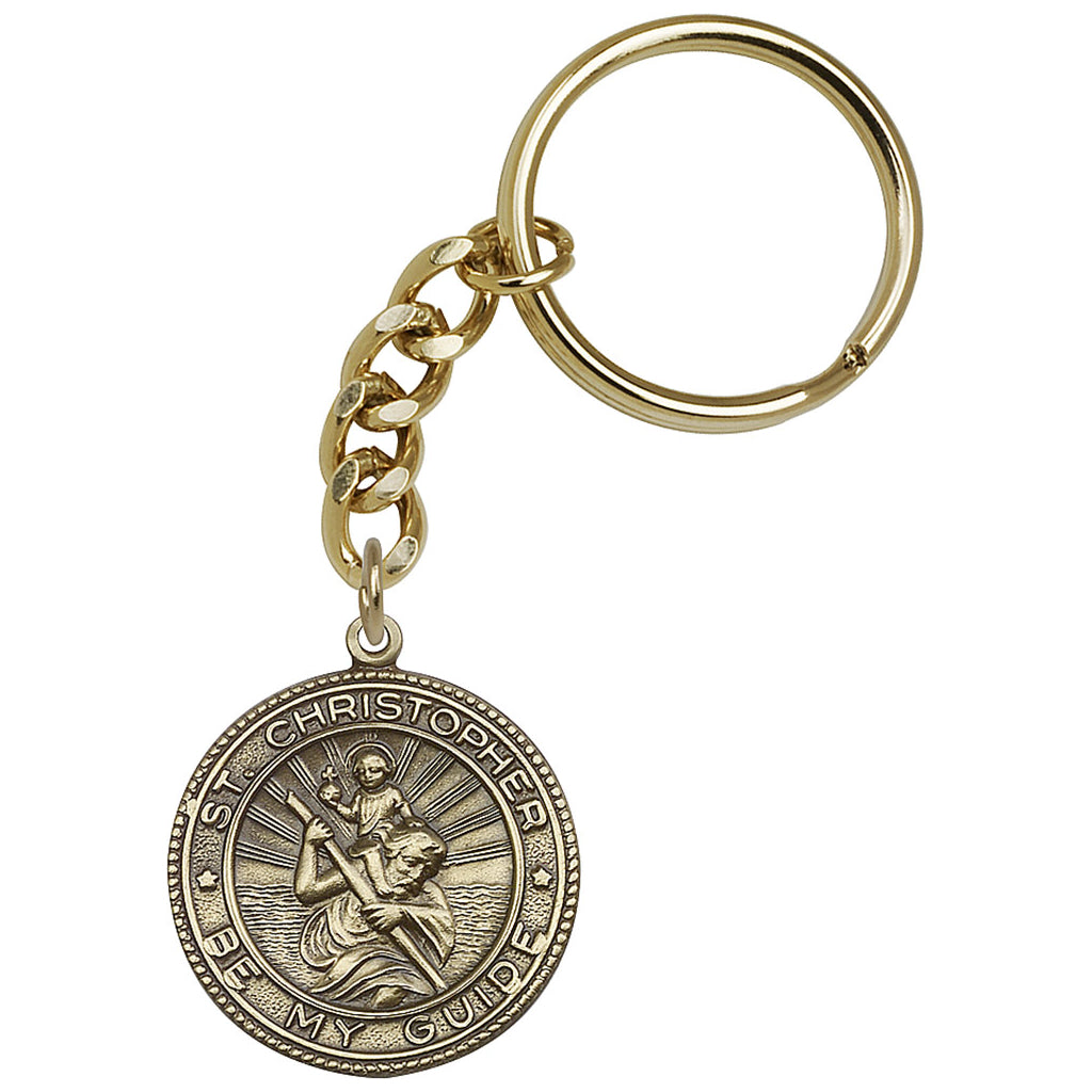 Bliss Manufacturing Round St Christopher Gold Key Chain