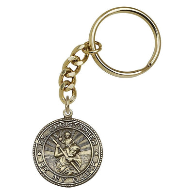 Round St Christopher Gold Key Chain, Bliss Manufacturing