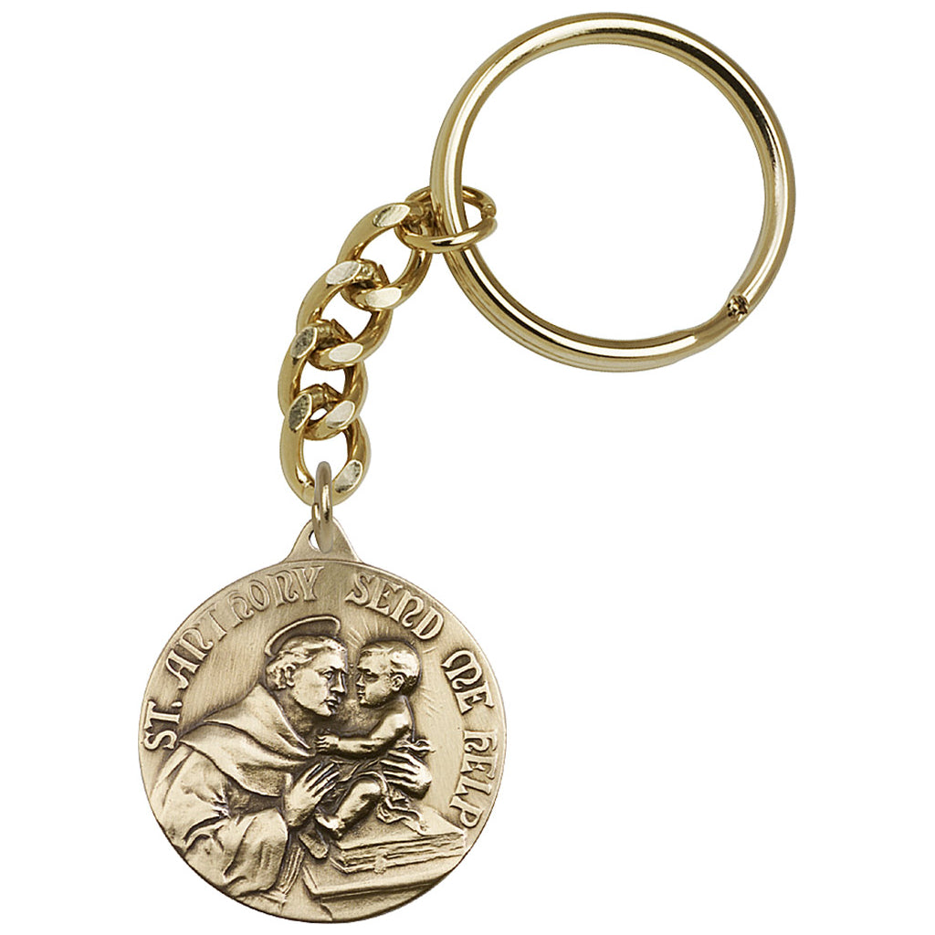 Round St Anthony of Padua Gold Key Chain