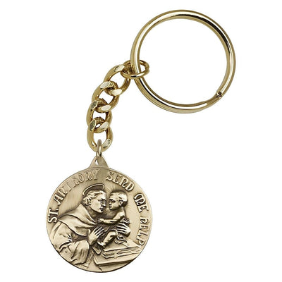 Round St Anthony of Padua Gold Tone Key Chain, Made in USA, Bliss Manufacturing