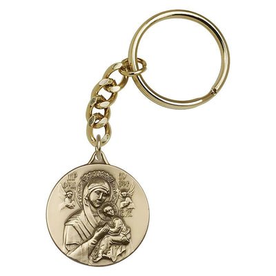 Gold Tone Our Lady of Perpetual Help Key Chain, Made in USA, Bliss Manufacturing