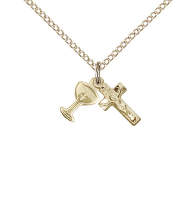 Gold-filled Communion Chalice and Crucifix Pendant Necklace with Gold-filled Chain, Bliss Manufacturing