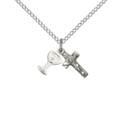 Sterling Silver Communion Chalice and Crucifix Pendant Necklace with Sterling Chain, Bliss Manufacturing