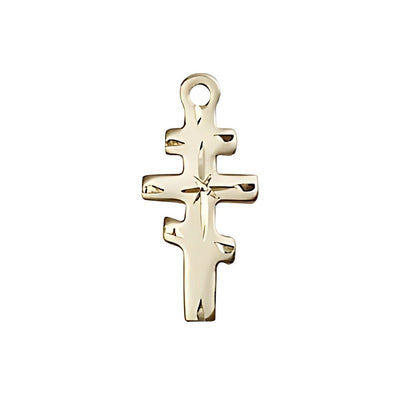 Greek Orthodox Cross 14kt Gold Medal, Measures 5/8-inch tall by 1/4-inch wide, Bliss Manufacturing