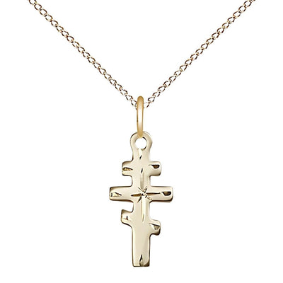 Greek Orthodox Cross 14kt Gold-filled Medal Necklace with 14kt Gold Light Curb Chain, Measures 5/8-inch tall by 1/4-inch wide, Bliss Manufacturing