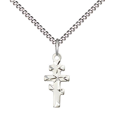 Greek Orthodox Cross Sterling Silver Medal Necklace with Rhodium-plated Light Curb Chain, Measures 5/8-inch tall by 1/4-inch wide, Bliss Manufacturing