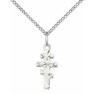 Greek Orthodox Cross Sterling Silver Medal Necklace with Sterling Silver Light Curb Chain, Measures 5/8-inch tall by 1/4-inch wide, Bliss Manufacturing