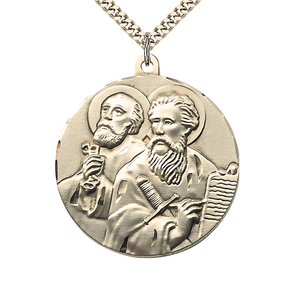Bliss St. Peter & St. Paul Large 14kt Gold-filled Medal Pendant with Gold-plated Chain, 1 5/8-inch,