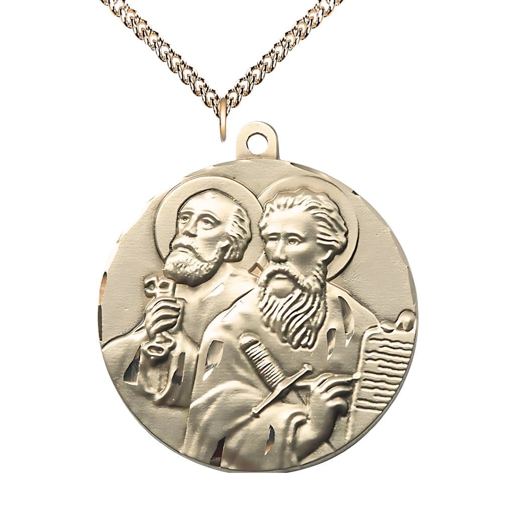 Bliss St. Peter & St. Paul Large 14kt Gold-filled Medal Pendant with Gold-filled Chain, 1 5/8-inch,