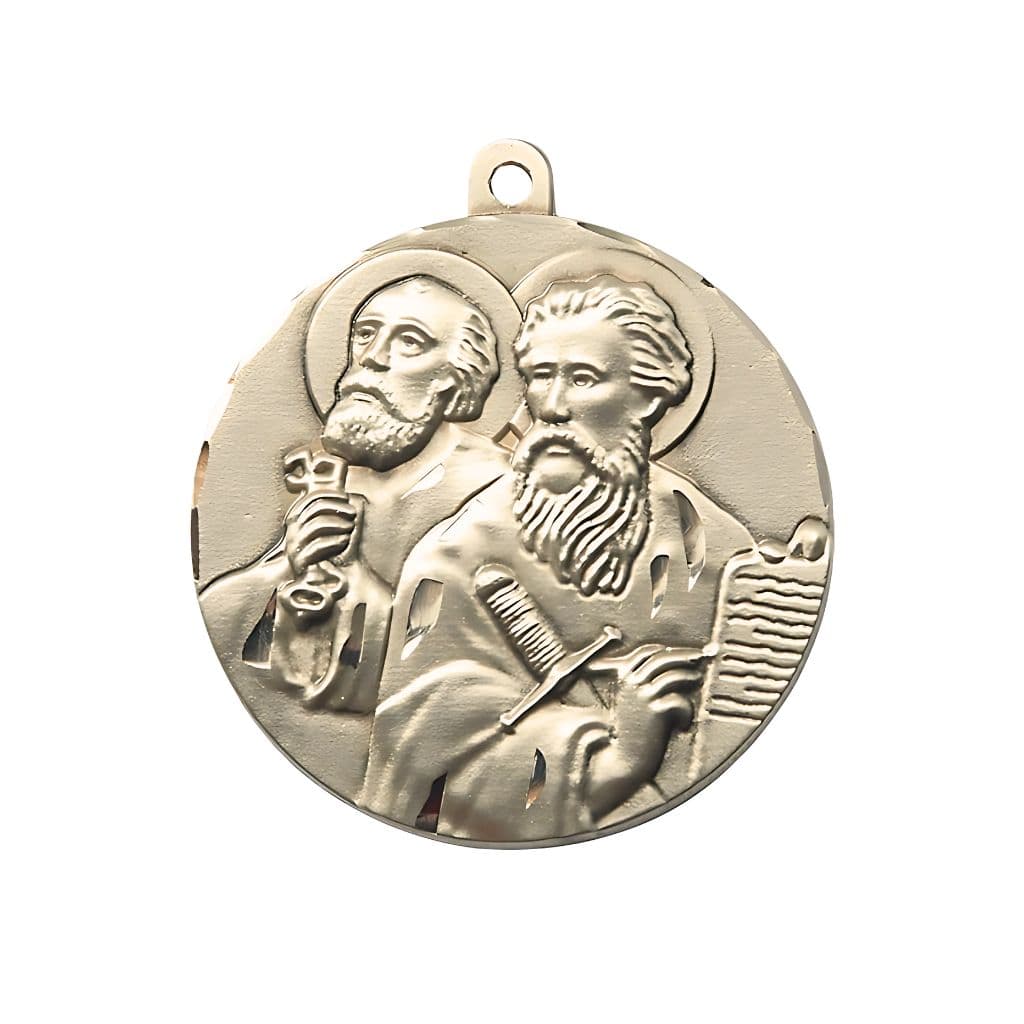Bliss St. Peter & St. Paul Large 14kt Gold Medal, 1 5/8-inch,