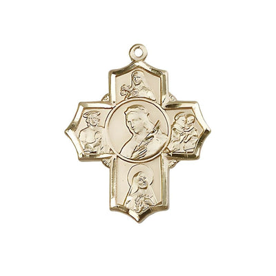 14kt Gold 5-Way Medal, Saints: St. Theresa, St. Jude Thaddeus, St. Rita of Cascia, St. Anthony of Padua, and St. Philomena, Bliss Manufacturing