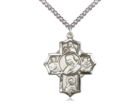 Bliss 5-Way Sterling Cross St Philomena, Theresa, Rita, Anthony & Jude Medal Necklace