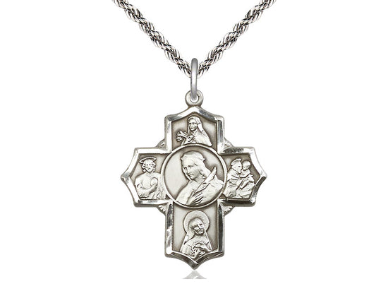 Bliss 5-Way Sterling Cross St Philomena, Theresa, Rita, Anthony & Jude Medal Necklace