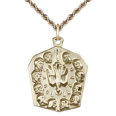Twelve Apostles with Holy Spirit Gold-filled Medal with Gold-filled French Rope Chain, Measures 1 1/4-inch tall by 1 - inch wide, Bliss Manufacturing