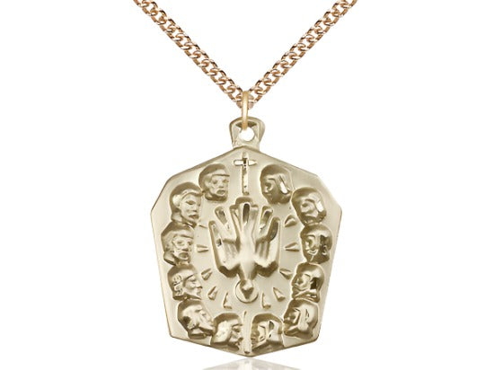 Bliss Manufacturing 12 Apostles 14kt Gold Medal Pendant with 2.15mm  Gold Chain,