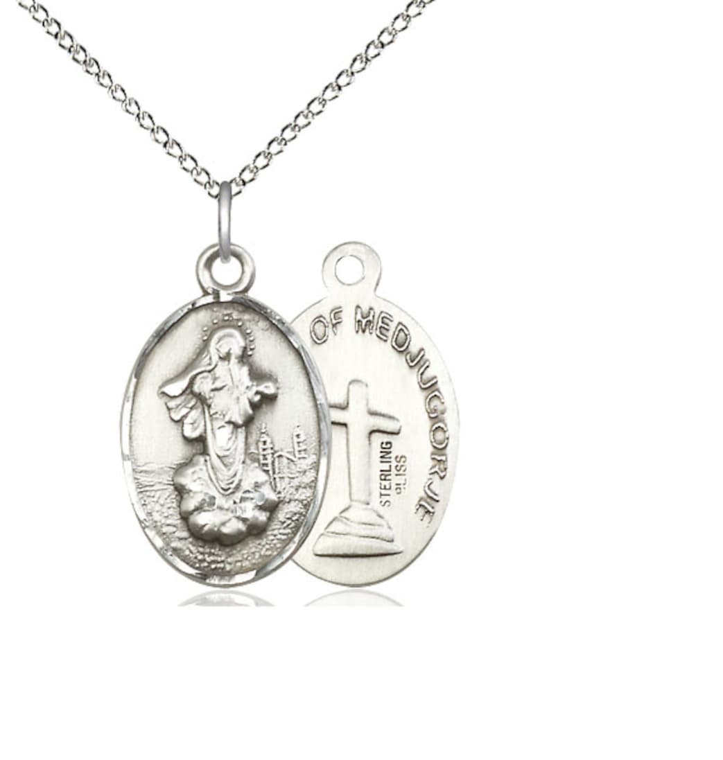 Bliss Our Lady of Medugorje Sterling Silver Medal with Sterling Chain,