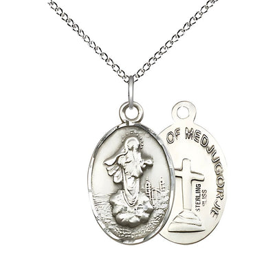 Our Lady of Medugorje Sterling Silver Medal with Sterling Chain, Bliss Manufacturing