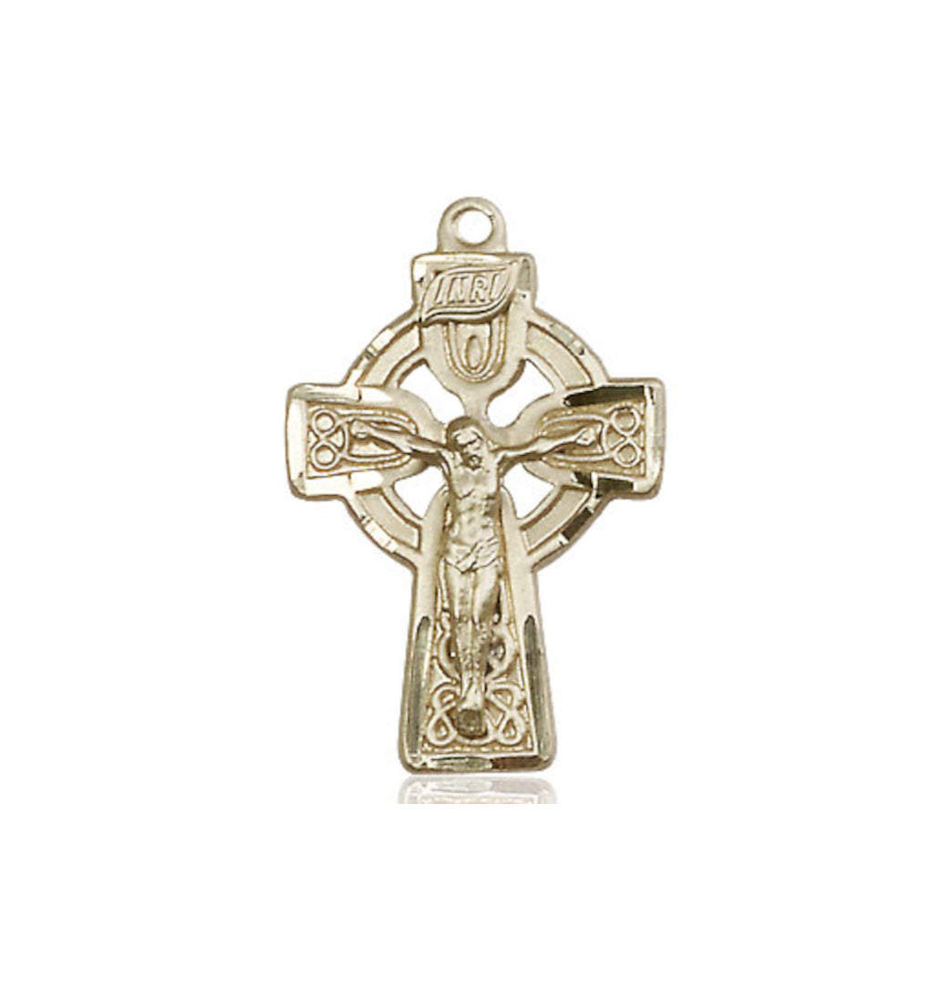 Bliss Small 14kt Gold Celtic Crucifix Medal,