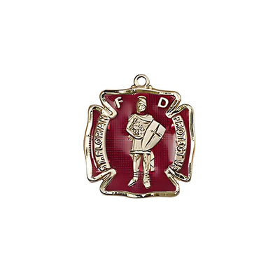 St. Florian Red Maltese Cross Small 14kt Gold Medal, Measures 1/2-inch tall by 1/2 - inch wide, Bliss Manufacturing