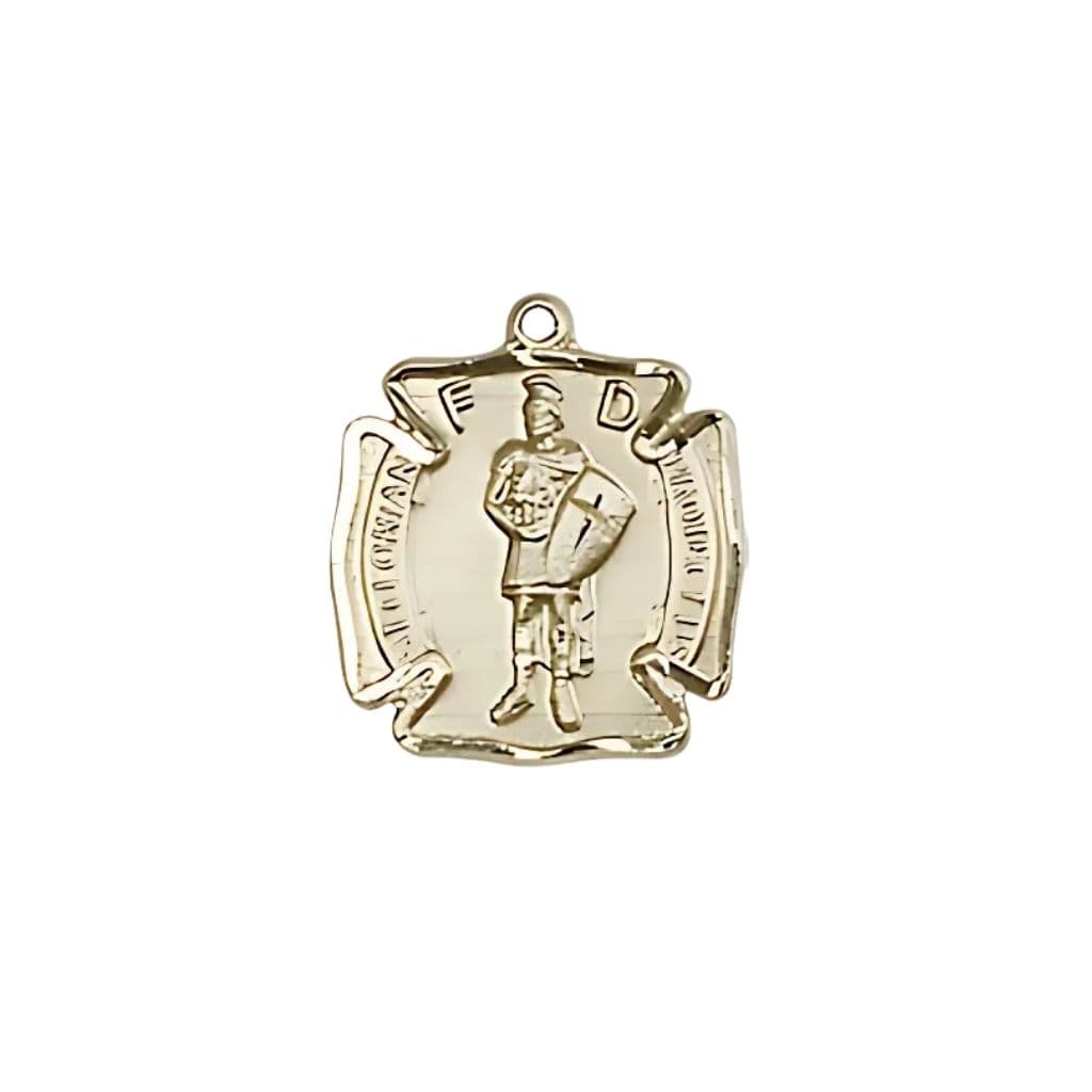 Bliss St. Florian Maltese Cross Small 14kt Gold Medal Pendant, Measures 1/2-inch tall by 1/2 - inch wide