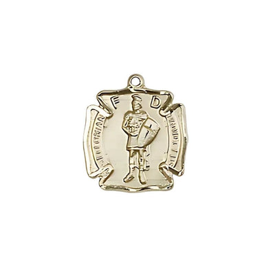 St. Florian Maltese Cross Small 14kt Gold Medal Pendant, Measures 1/2-inch tall by 1/2 - inch wide, Bliss Manufacturing