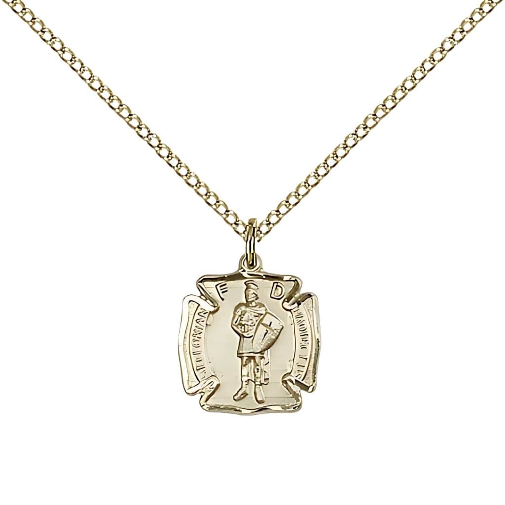 Bliss St. Florian Maltese Cross Small 14kt Gold Medal Pendant with 14kt Gold Chain, Measures 1/2-inch tall by 1/2 - inch wide